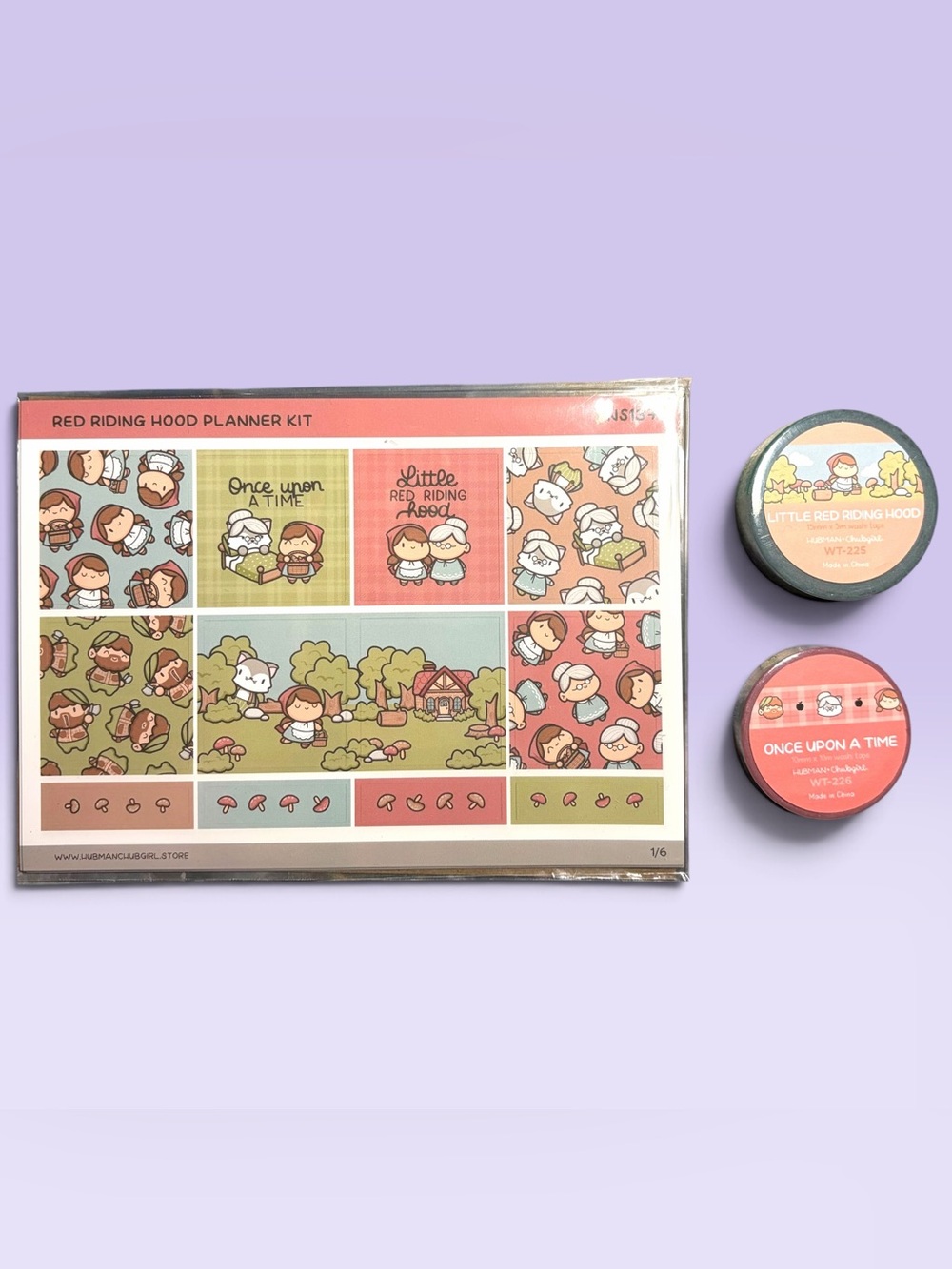 NEW Hubman & Chubgirl Red Riding Hood 6 Page Planner Sticker Kit + Washi